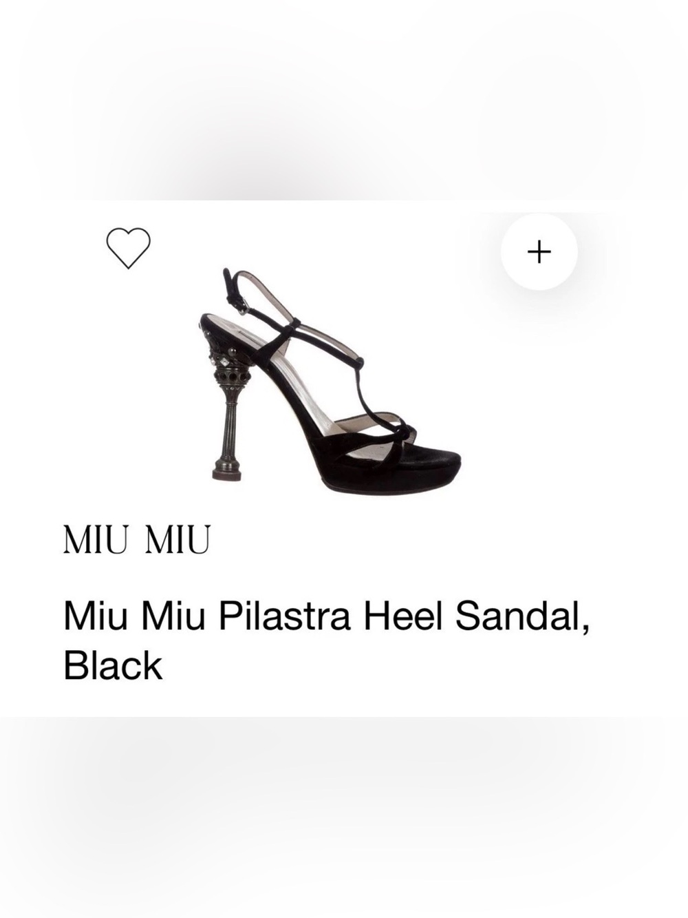 Miu Miu Black Leather Pilastra T-Strap Heel Sandal